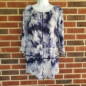 Romeo & Juliet Couture Womens Medium M Blue White Tie Dye Whimsigoth Tunic Top